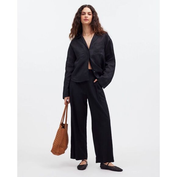 Madewell Pants - MADEWELL Pull-On Straight Crop Pant LINEN BLEND TRUE BLACK SIZE 4 TALL NWT